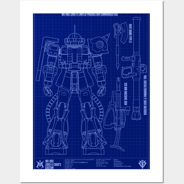 Zaku II Blueprint Wall Art by WahyudiArtwork